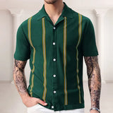 Men's New Sleeves Summer Striped Knits Suit Collar Short-Sleeved Business POLO Shirt