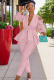 Elegant Ruffles Lace Cut Out Shoulder Long Sleeve Blazer And Pant