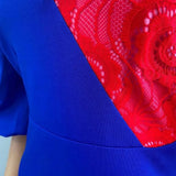 Formal Lace Patch V-Neck Puff Sleeve Midi