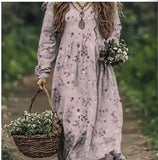 Printed Summer Long-Sleeved Dress Art Retro
