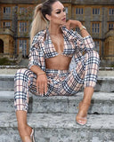 Casaul Check Design Long sleeve Turn down Collar Outer & Bra and Pant