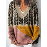 Christmas Abstract 3D Print Big V-Neck Long-Sleeved