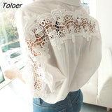Collar Cotton White Blouse Shirts Women Embroidery Floral Hollow Out Sexy Female Shirt Tops Loose Casual Blouses