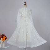 Spring Dress New Elegant Famous Color Nails Half High-Collar Lantern Sleeve Flowers With Large Skirt