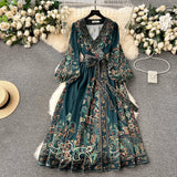 Early Spring New French High-End Style One-Piece Lace-Up Waist Printed Dress Women's Light Extravagant And Elegant Dress-Outfit