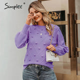 Elegant fur pompon women sweater Autumn winter lantern sleeve knitted sweater female Streetwear ladies pullover