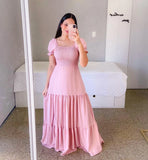 New Spring And Summer Women's Dress A Word Broken Shoulder Long Pure Fairy