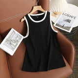 New Rice-White Sleeveless Spliced Slim Lady's Bottomed Vest T-Shirt-Outfit