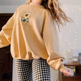 Women's Sweatshirt With Flower Print O-Neck 2020 Autumn Winter Female Casual Cute Yellow Clothes Woman Hoodies Loose