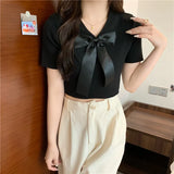 New Leisure Ice Cream Niche Chic Short T-Shirt Sweet Spicy Short-Sleeved Bow High-Rise Top