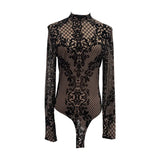 Sexy Velvet Mesh Bottoming Long Sleeve Half-High Collar Slimming T-Shirt Top