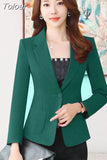 Solid Color Elegant Red Blazer Women Jacket England Style Slim Fit Long Sleeve Outerwear Notched Collar Single Button