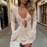 Beach Dress Sexy Hollow Perspective Knitted Long-Sleeved Bikini Shirt Sunscreen