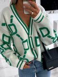 Autumn Winter 2021 V Neck Knitted Oversized Cardigan Women Sweater Long Sleeve Casual Fashion Loose Jumper Tops