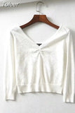 vintage V-neck folds pink peach heart hollow knit sweaters slim thin 3/4 sleeve short crop tops pullover jumpers for