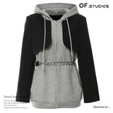 New Splicing Colliding Color Fake Two-Piece Chain Can Be Waist Hooded Jacket Dress