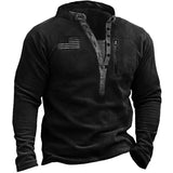 Tops Men Splice V Neck Casual Loose Regular Thick Top Full Sleeve Button Sweatshirt Simple Autumn Winter 2024-Outfit