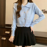 Small Fresh Blue Knitted Cardigan Girl Spring Small Loose Outer Sweater Gentle Wind