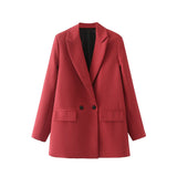 New Pure Color Double-Breasted Loose Casual Suit Jacket In Autumn-Outfit