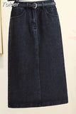 Korean Style Women's Elegant Denim Skirt Fashion High Waist Casual Harajuku Streetwear Chic Straight Skirt