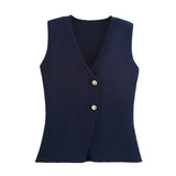 New Gold Button Knitted Vest Small Folding Splicing Skirt