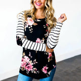 2022 Fashion Female T Shirt Striped Sleeve Floral Elbow Patch Baseball Tees O-Neck Full Long Raglan Sleeve Casual