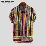 Ethnic Style Print Men Casual Shirt Lapel Neck Streetwear Short Sleeve Tops 2021 Loose Tropical Hawaiian Shirt Men