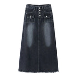 Toloer Denim Skirt Skirt Women's Summer 2023 New Retro Design Sense Minority Show Thin A-Line Long Skirt Skirt-Outfit