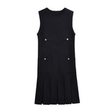 Spring Style Wide-Pleated Button Knitted Mini Dress 3859025-Outfit