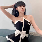Women Clothing Bow Slim Fit Bow Korean Vest Sexy Backless Irregular Tanks 2023 Ropa Mujer Fashion Ruffles Temperament Camis-Outfit
