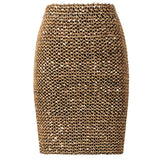 Bling Women Skirts Gold Sequin Mini Skirt OL Bodycon Pencil Skirt Short Wrap Skirt Streetwear Party Simple Spring