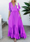 Maxi Dresses For Women Summer 2022 Loose Flounced Edge V Neck Solid Color High Waist Bohemian Beach Long