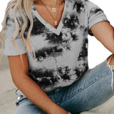 Women Tie Dye Printed Tshirt Summer V-Neck Short Sleeve Tops Casual Loose Streetwear Women's Pullover