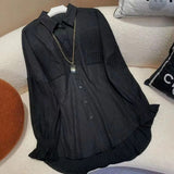 Lady Single-breasted Loose Blouse Spring Autumn Commute Turn-down Collar Women's Clothing Korean Stylish Irregular