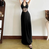 2025 Summer New Women's Style Sexy Lace Hollow Splicing Long Sleeveless Dress