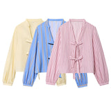 Homemade New Women's Butterfly Sweater Striped Prefectural Silk-Sleeved Shirt