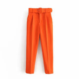Casual Solid Color Pants For Women High Waist Belt Straight Long Pants Female 2021 Spring New Womens