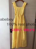 Women White/Yellow/Blue Hollow Out Party Long Dress Vintage Square Collar Spaghetti Strap Vestidos Female A-Line Robe Summer