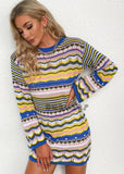 Multicolor Strip Round Neck Long Sleeve Sweater