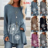 Long Sleeve Loose Cotton Print T-shirts Women Clothes Flower Casual Round O-Neck Pullover Tops
