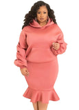 Plus Size Puffed Long Sleeve Hoodies And Fishtail Skirt 2 Piece