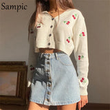 Fashion Women V Neck Knitted Embroidery Pullovers Sweater Tops Sexy Casual Cute White Pink Cropped Sweater Jumper