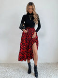 Printed Modest High Waist Elastic Waist Print Midi A-Line