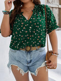 Plus-Size Women's Temperament Commuter Print V-Neck Short-Sleeved