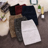 Bling Women Skirts Gold Sequin Mini Skirt OL Bodycon Pencil Skirt Short Wrap Skirt Streetwear Party Simple Spring