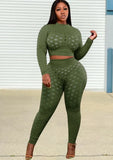 Plus Size Sexy Mesh Dot See Through Long Sleeve Top And Pant 2 Piece Sets 703-1-Outfit