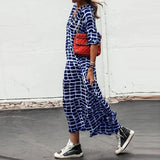 Loose Oversized Chiffon Dress Women Casual Chic Print Long Maxi Dresses V Neck Long Sleeve Korean Dress Vestido