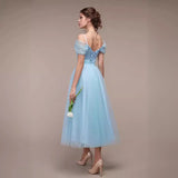 New Mesh Women's Dress Sexy One-Word Wedding Bridesmaid