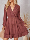 Dot Lace Trim Surplice Tiered