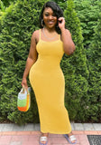 Cute Strap Sleeveless Solid Midi Sheath Tank